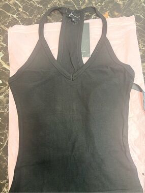 Ribbed V-Neck Racerback Tank Top - Black